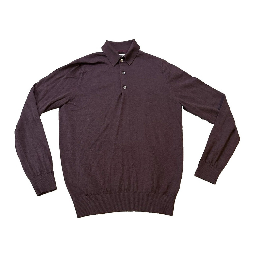 Charles Tyrwhitt 100% Merino Wool Polo Mens Sweater M Burgundy Classic Menswear